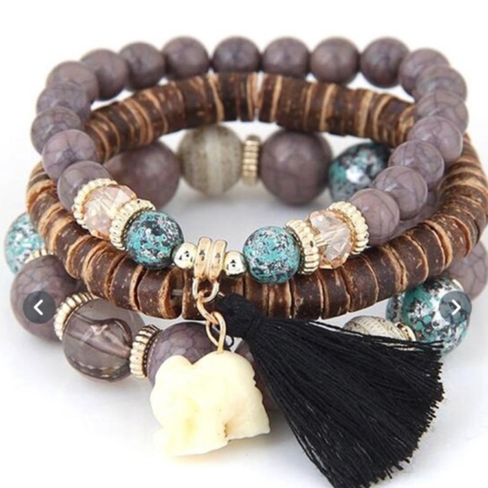 BUDDAH BRACELETS set of 3 lucky elephant wood